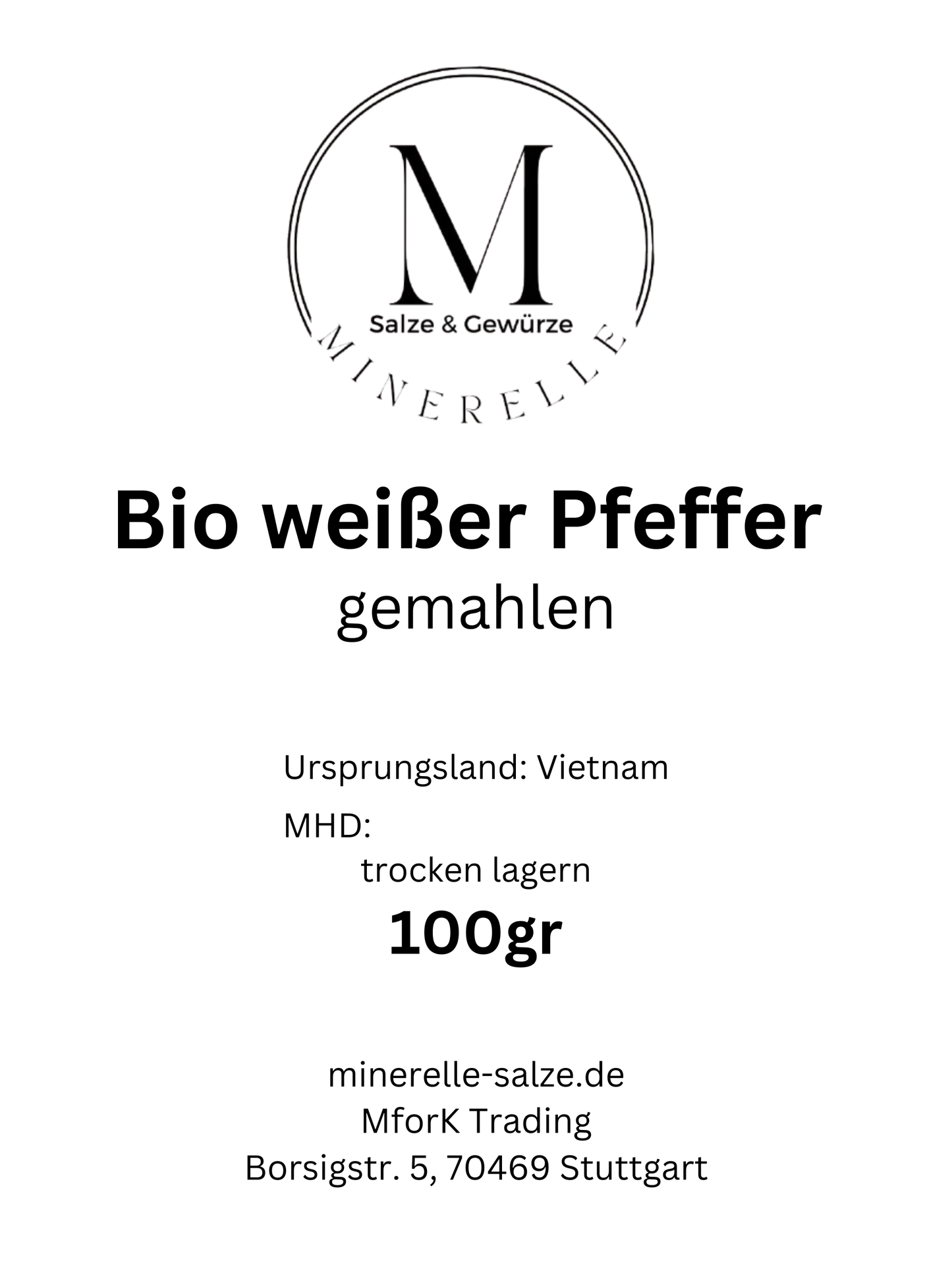 Bio weißer Pfeffer, gemahlen - Minerelle