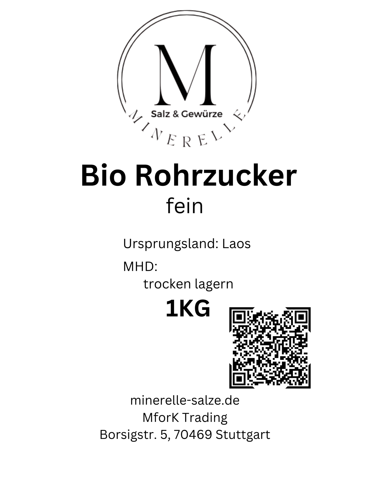 Bio Rohrzucker 1kg im wiederverschlissbarem standbeutel-etikett