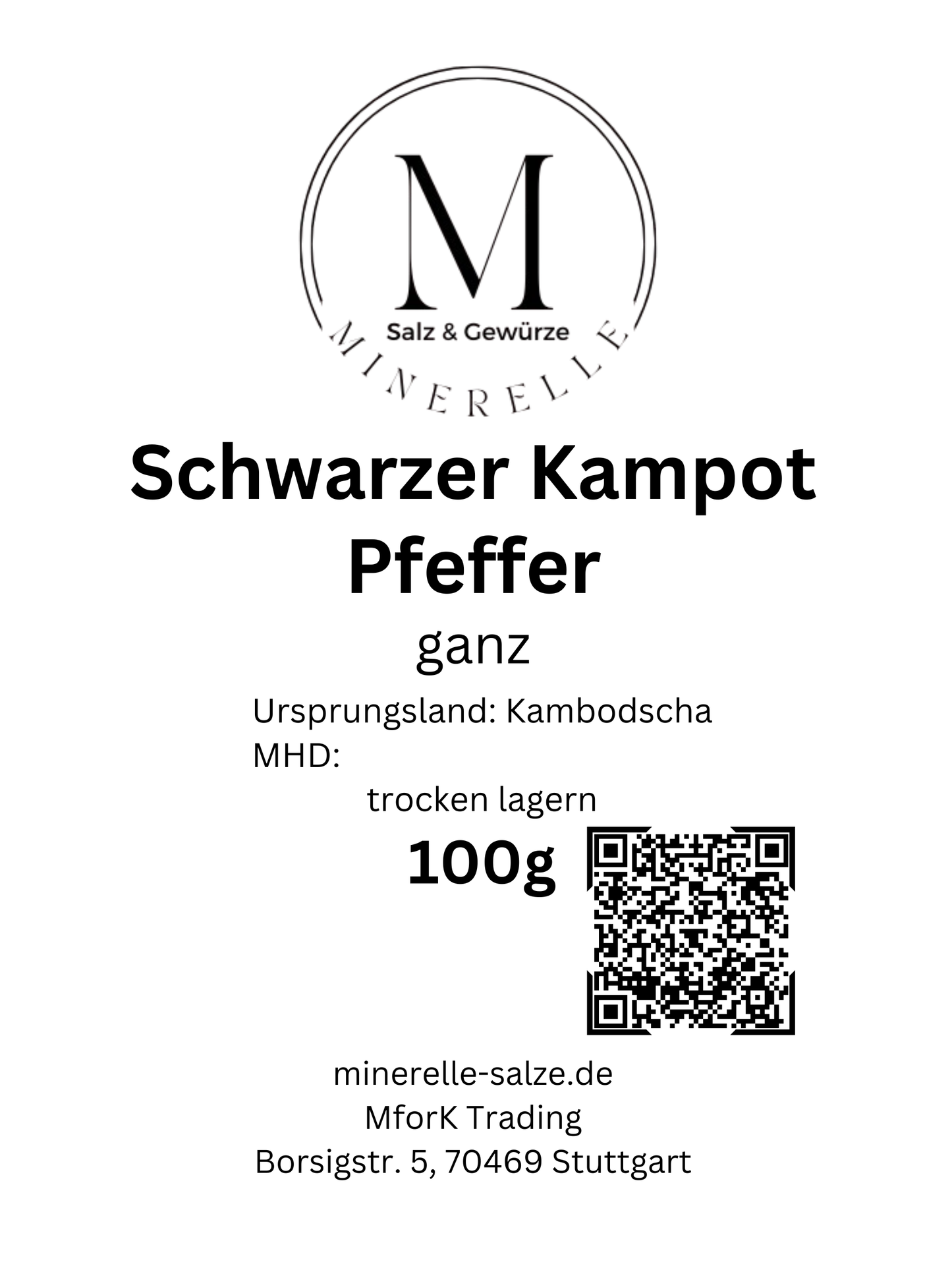 Schwarzer Kampot Pfeffer, ganz - Minerelle