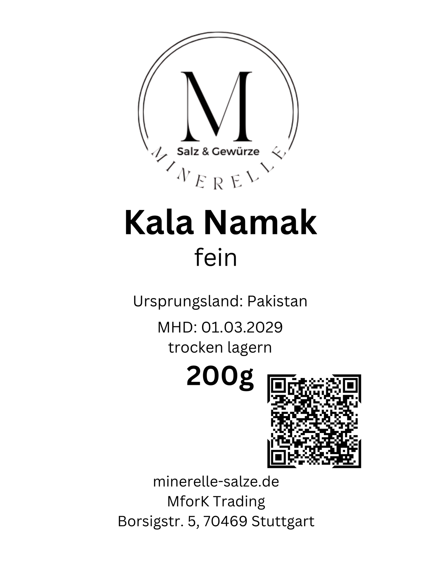 kala namak salz fein wiederverschlissbarem standbeutel etikett